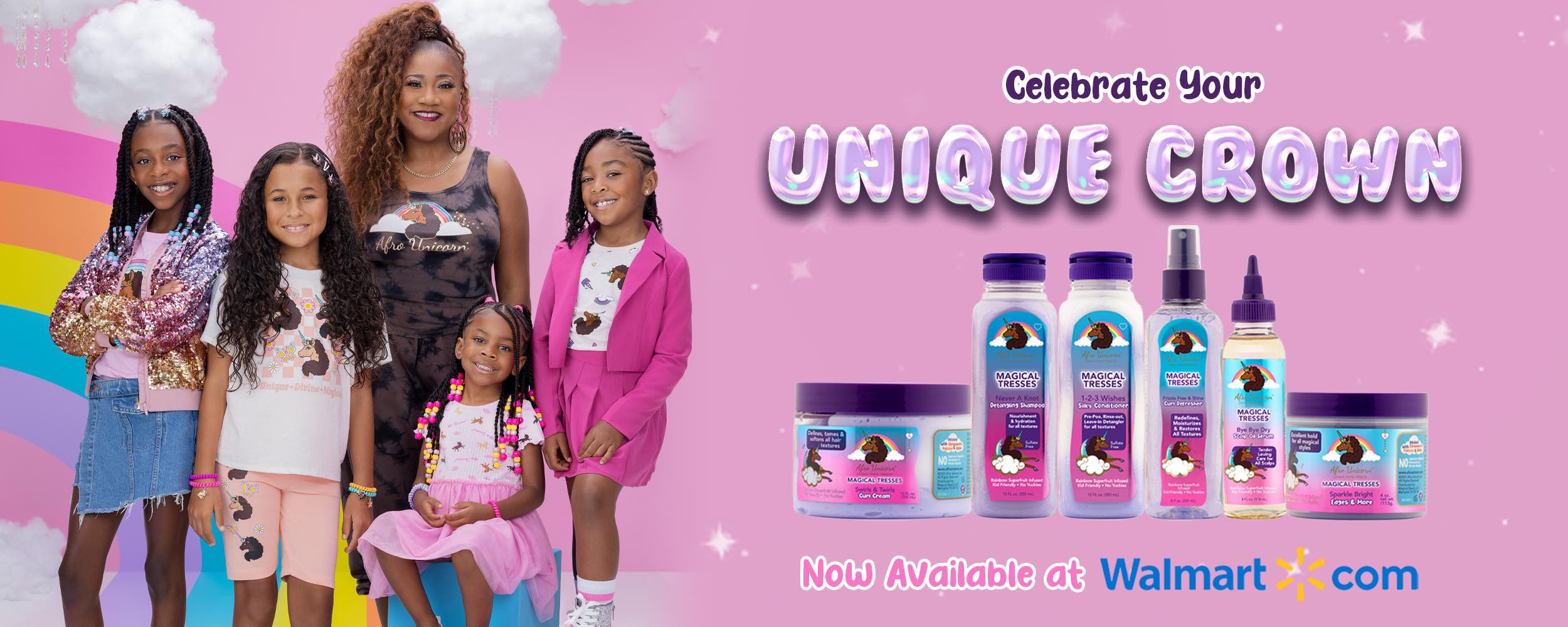 Banner image featuring founder April with four models with the text celebrate your unique crown.