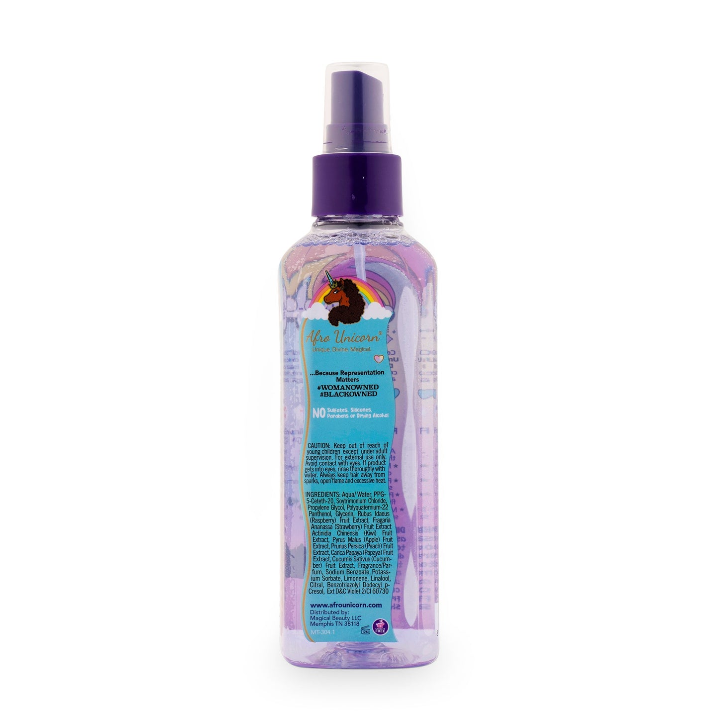 Afro Unicorn Frizzie Free & Shine Curl Refresher side of product.
