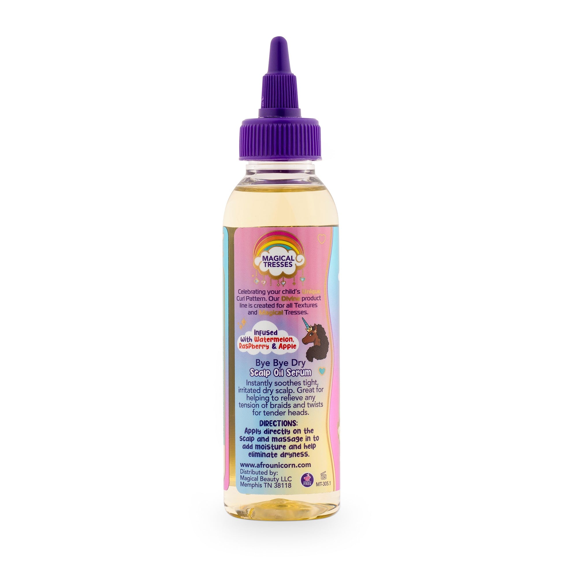 Afro Unicorn Bye Bye Dry Scalp Serum back of product.