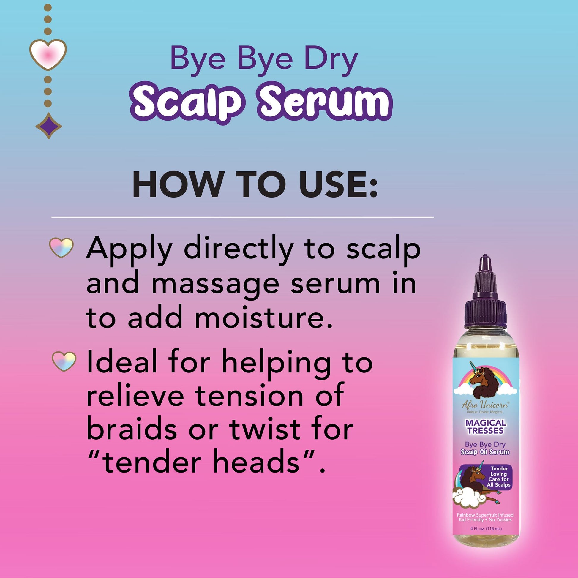 Afro Unicorn Bye Bye Dry Scalp Serum how to use label.