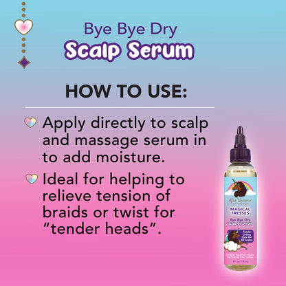 Afro Unicorn Bye Bye Dry Scalp Serum how to use label.