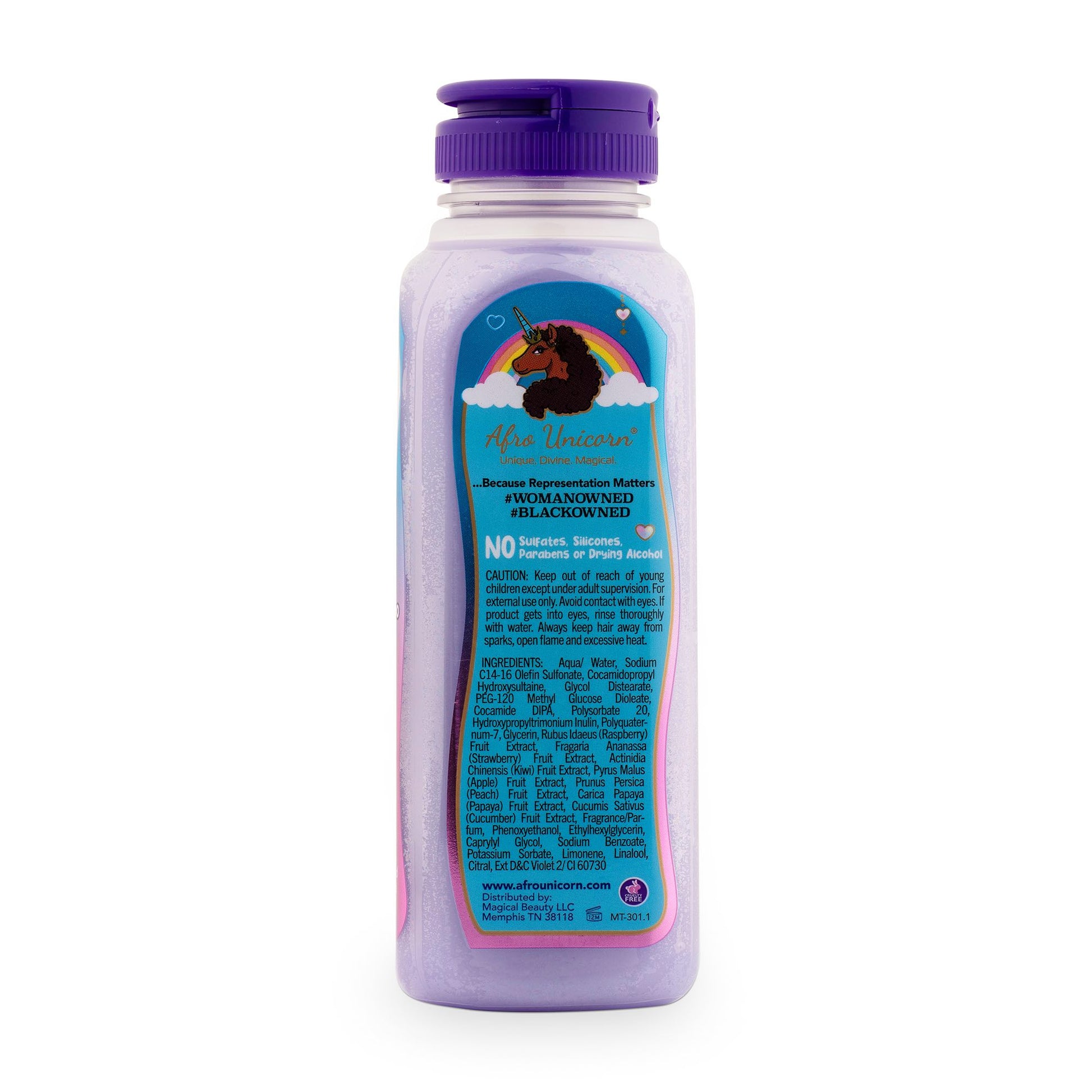 Afro Unicorn Never a Knot Detangling Shampoo back of product.