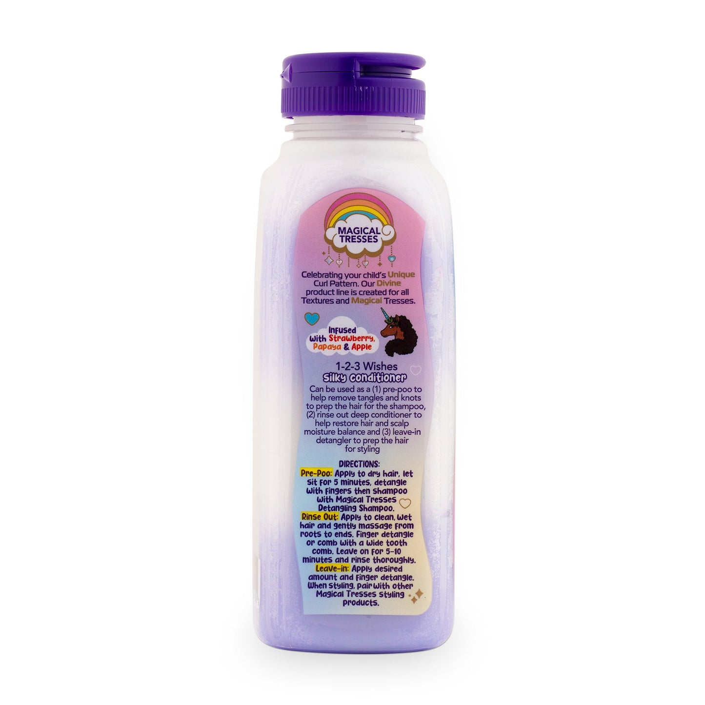 Afro Unicorn 1-2-3 Wishes Silky conditioner back of product.