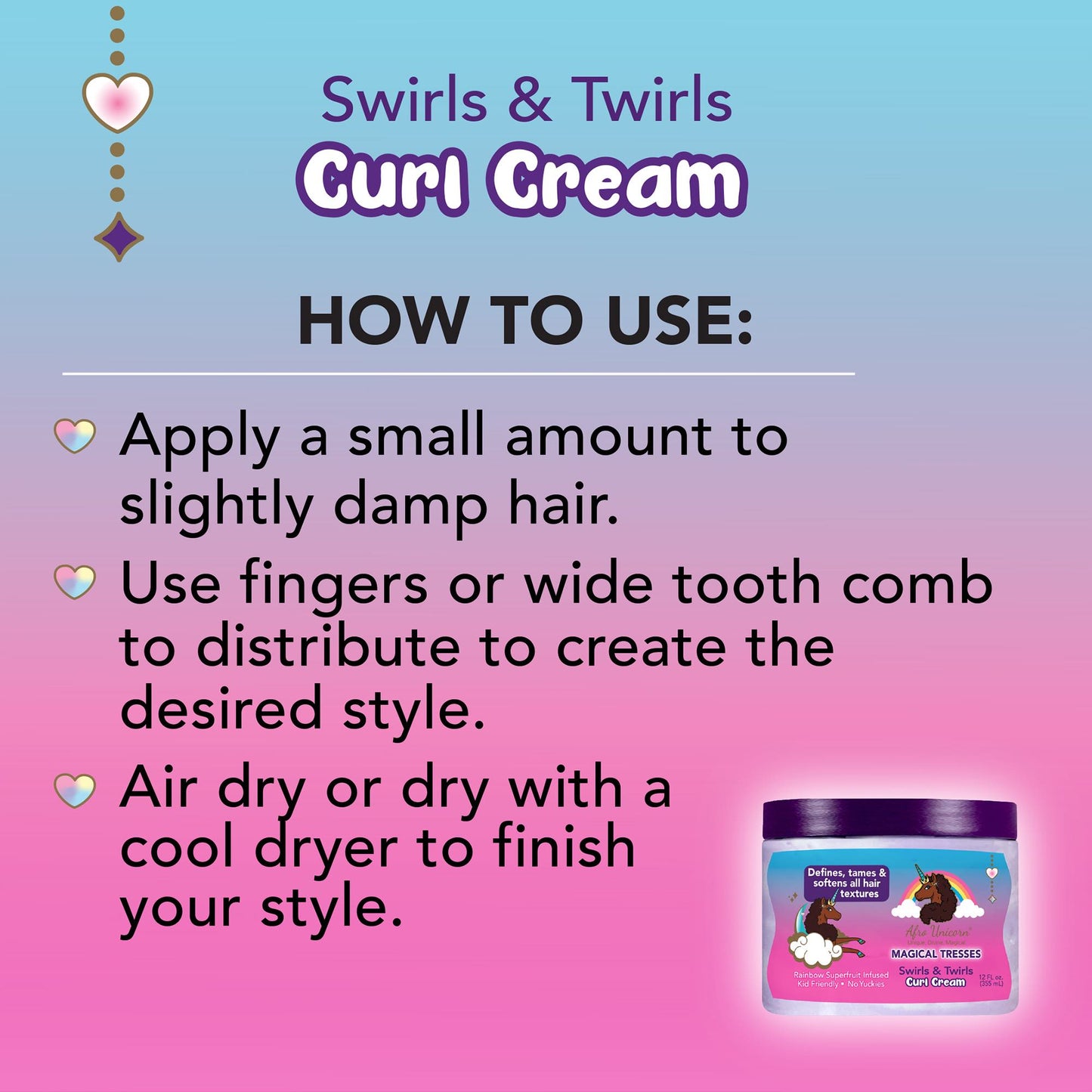 Afro Unicorn Swirls & Twirls Curl Cream how to use label.